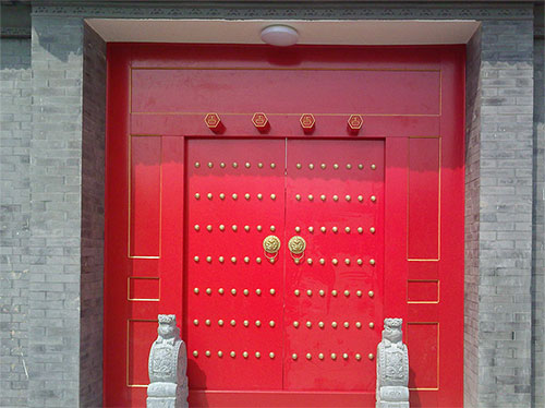南城街道中国传统四合院系列朱红色中式木制大门木作